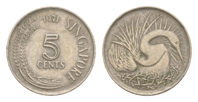 Сингапур 5 центов 1971 KM 2 медно-никель 4640-542