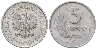Польша 5 грошей 1959 MW Y A46 алюминий aUNC 4617-866