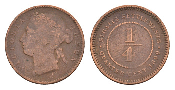 Стрейтс-Сетлментс (Стрейтс Сетлментс) 1/4 цента 1899 Виктория (1837-1901) KM 14 бронза 1518-125