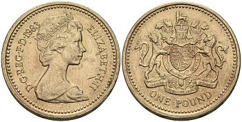 Великобритания 1 фунт 1983 Елизавета II (1952-2022) KM 933, Spink 4221 (J1) никель латунь 81-744