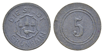 Грюнхайн 5 пфеннигов ND (1919-1920) Funck 177.5, Men05 9896.1, Men18 12330.1 картон 1528-734