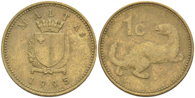 Мальта 1 цент 1995 ласка, горностай KM 93 никель латунь 4585-1224