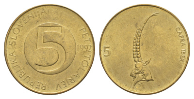 Словения 5 толаров 1992  KM 6 латунь  UNC  4660-135