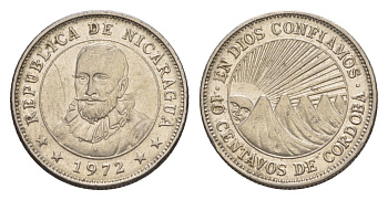 Никарагуа 10 сентаво 1972 KM 17.2a сталь плакированная никелем aUNC 4640-1024