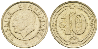 Турция 10 курушей 2010 KM 1241 медь цинк никель 4608-132