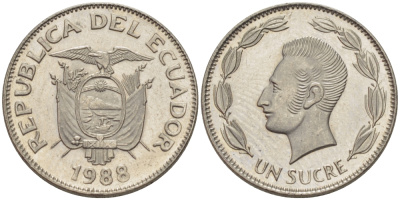 ЭКВАДОР 1 СУКРЕ 1988 АНТОНИО ХОСЕ де СУКРЕ KM 89 сталь плакированная никелем 66-922