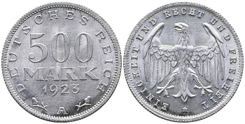 ГЕРМАНИЯ 500 МАРОК 1923 А KM 36, J. 305 алюминий UNC 38-312