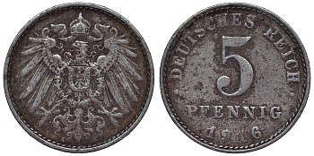 Германия 5 пфеннигов 1916 A KM 19, J. 297, Weege 5 железо 4118-1216