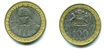 Чили 100 песо 2006 индейцы Мапуче KM 236 биметалл 29-346