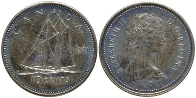 Канада 10 центов 1981 Елизавета II (1952-2022), парусник KM 77.2 никель UNC 218-1019