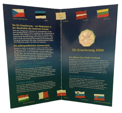 Австрия 5 евро 2004 расширение евросоюза, в оригинальном буклете KM 3122 серебро UNC 1-5-2-14