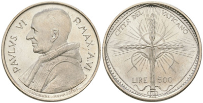 Ватикан 500 лир 1968 Павел VI (1963-1978) KM 107 серебро UNC 32-424