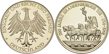 ФРГ медаль 1991 200 лет Бранденбургским воротам (1791-1991), диаметр 40 мм. медно-никель PROOF 01-084-11