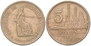 Колумбия 5 песо 1980 KM 268 бронза 4176-741