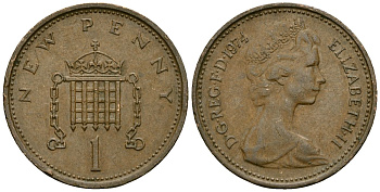 Великобритания 1 пенни 1974 Елизавета II (1952-2022) KM 915, Spink 4237 (B1) бронза 3309-735
