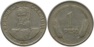 Колумбия 1 песо 1974 KM 258.1 медно-никель 4529-934