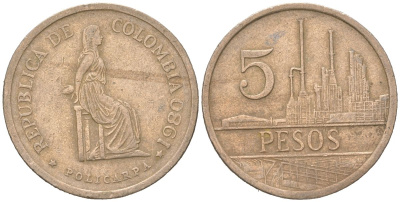 Колумбия 5 песо 1980 KM 268 бронза 4176-741