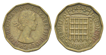 Великобритания 3 пенса 1964 Елизавета II (1952-2022) KM 900, Spink 4153 никель латунь 4643-464