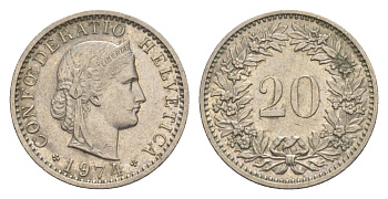 Швейцария 20 раппенов 1974 KM 29a медно-никель 4625-1169