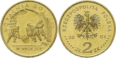 Польша 2 злотых 2001 MW, добыча соли в Величке KM 408 нордик UNC 4521-1042