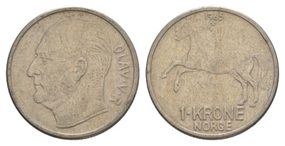 Норвегия 1 крона 1965 Улаф V (1957-1991) KM 409 медно-никель 4635-645