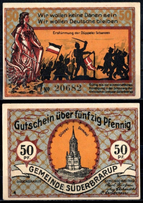 Зюдербраруп (Пруссия, Шлезвиг-Гольштейн) 50 пфеннигов 1921 Mehl Grabowski 1294.7c-4/8 бумага UNC (пресс) 7556-63-2-2
