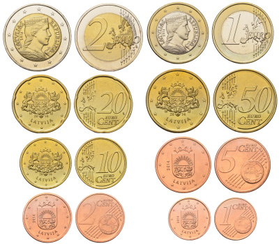 Латвия годовой набор из 8 монет (1, 2, 5, 10, 20 и 50 евроцентов; 1 и 2 евро) 2014 KM 150, 151, 152, 153, 154, 155, 156 и 157 UNC 5-6-4-03