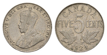 Канада 5 центов 1924 Георг V (1910-1936) KM 29 никель 4655-442