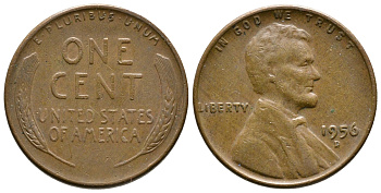 США 1 ЦЕНТ 1956 D, ЛИНКОЛЬН KM А132 медь цинк 93-1213
