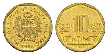 Перу 10 сентимо 2008 KM 305.4 латунь UNC 4649-553