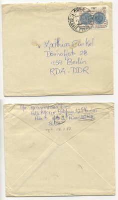 КУБА ПИСЬМО В ГДР 1987 ОРИГИНАЛЬНОЕ ПИСЬМО С КОНВЕРТОМ И МАРКОЙ КУБЫ, В ГДР, БЕРЛИН, МАТИАСУ ГЮНКЕЛЮ бумага 504-31-1