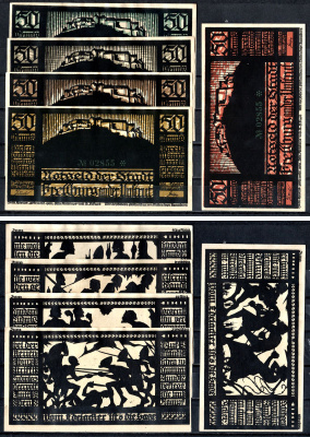 Фрейбург-ан-дер-Унструт (Пруссия, Саксония) полный набор из 5 нотгельдов (50 пфеннигов) 1921 Mehl Grabowski 390.1 бумага UNC (пресс) 7556-37-3-2