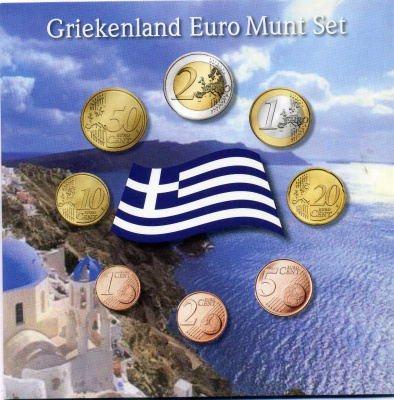 Греция набор из 8 евромонет + жетон 2009 в красочном буклете  биметалл  UNC 1-6-1-02