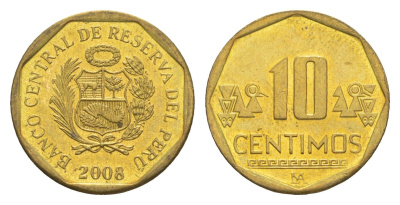 Перу 10 сентимо 2008 KM 305.4 латунь UNC 4649-553