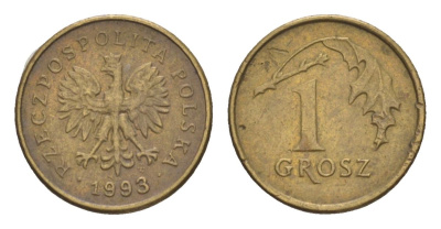 Польша 1 грош 1993 Y 276 марганец латунь 4627-1126