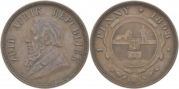 Южно-Африканская Республика, Трансвааль 1 пенни 1898 Пауль Крюгер KM 2 медь 180-834