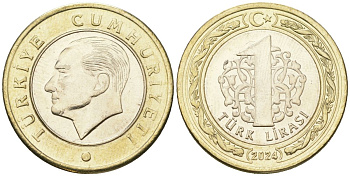 Турция 1 лира 2024 KM?1575 биметалл UNC 68-1152