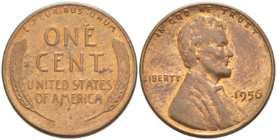 США 1 ЦЕНТ 1956 ЛИНКОЛЬН KM А132 медь цинк 218-652