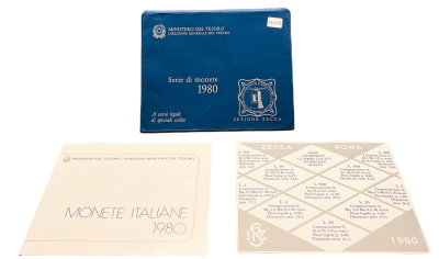 Италия госнабор из 10 монет + жетон 1980 серебро UNC 7-5-1-28