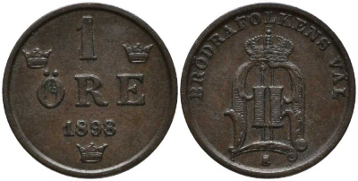 Швеция 1 эре 1898 Оскар II (1872-1907) король Швеции и Норвегии KM 750 бронза 201-1125