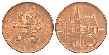 Чехия 10 крон 2003 KM 4 сталь плакированная медью aUNC 4629-634