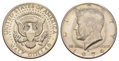 США 1/2 доллара (50 центов) 1974 D, Джон Кеннеди KM 202b медь плакированная медно-никелем aUNC 4123-146