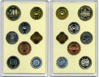 Япония набор из 6 монет +  два жетона 2003 официальный набор в пластиковой упаковке, жетон дети серебро PROOF, жетон год овцы BUNC 2-4-1-17