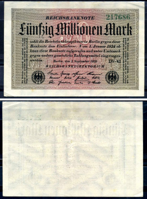 Германия 50000000 марок 1923 1 сентября 1923 Pick 109 b (1) бумага 7552-72-2-2