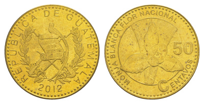 Гватемала 50 сентаво 2012 KM 283a сталь плакированная латунью UNC 4642-831