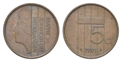 Нидерланды 5 центов 1991 Беатрикс (1980-2013) KM 202 бронза 4685-135