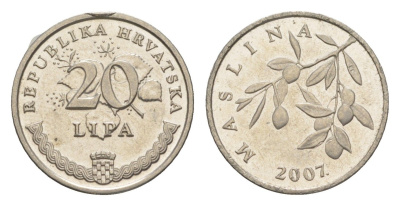 Хорватия 20 лип 2007 олива, нечетный год KM 7 сталь плакированная никелем UNC 261-542