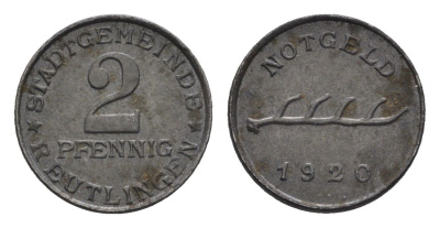 Рейтлинген 2 пфеннига 1920 Funck 446.3, Men05 21558.2, Men18 26932.2 железо 4396-1056