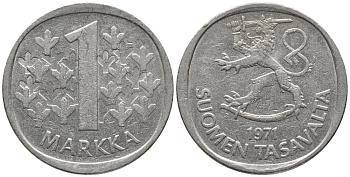 ФИНЛЯНДИЯ 1 МАРКА 1971 KM 49а медно-никель 34-1051