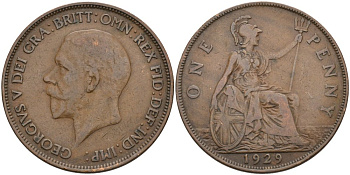 Великобритания 1 пенни 1929 Георг V (1910-1936) KM 838, Spink 4055 бронза 180-716